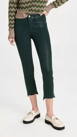 FRAME Le High Straight Raw Stagger Coated Jeans