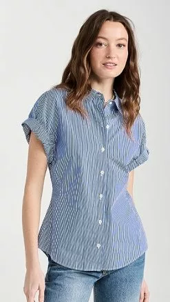 FRAME Button Down Rolled Sleeve Top