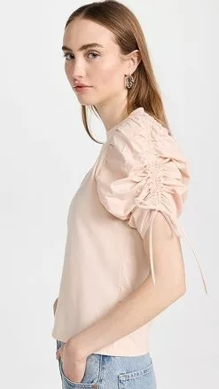 FRAME Ruched Tie Sleeve Tee