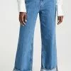 FRAME Rolled High Rise Wide Leg Jeans