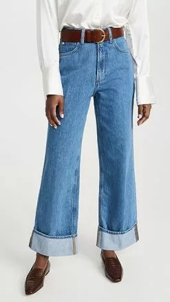 FRAME Rolled High Rise Wide Leg Jeans