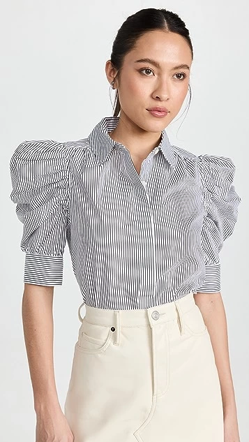FRAME Ruched Puff Sleeve Shirt - Image 6