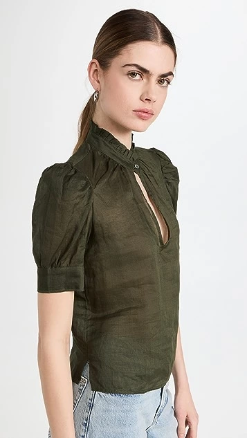 FRAME Deep V Ruffle Collar Top - Image 4