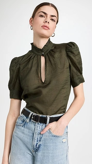 FRAME Deep V Ruffle Collar Top - Image 2
