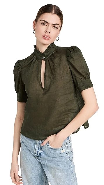 FRAME Deep V Ruffle Collar Top - Image 6