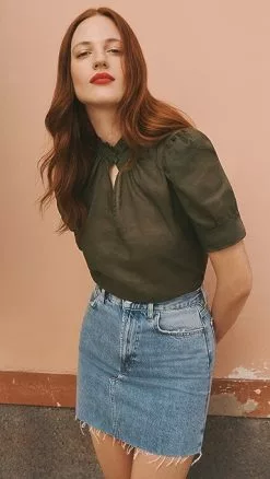 FRAME Deep V Ruffle Collar Top